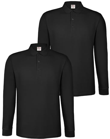 ALPIDEX Polo Hombre Manga Larga Pack de 2 Camisa Unicolor 100% Algodón Casual S M L XL XXL 3XL 4XL 5XL, Tamaño:XXXL, Color:Negro