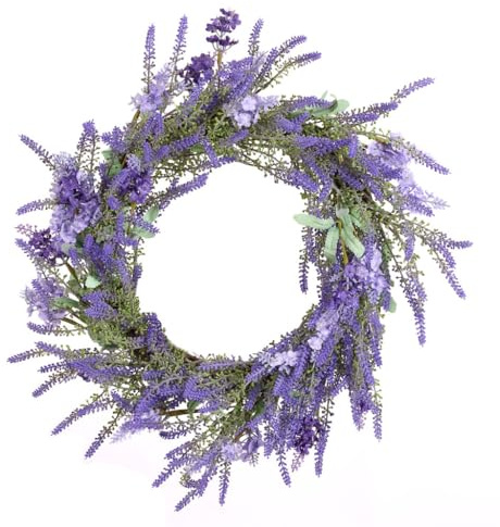 XL Summer bWreath Natural Grapevine Garland Ornament Floral Evergreen Wreaths for Front Door Premium Summer Decoration 50cm (Lavender)