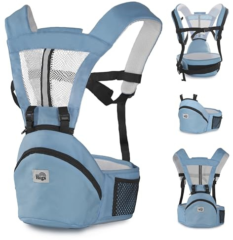 MiniHugs Marsupio Neonato 0-36 Mesi – Facile da Indossare - Marsupio Bambino Supporto Regolabile e Sicuro (Azzurro) - BD30
