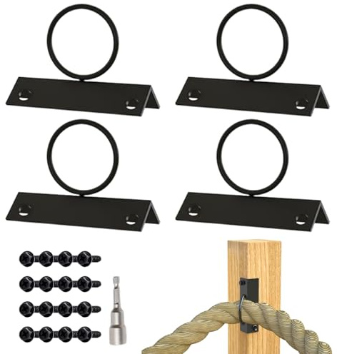 Set di 4 supporti per corda da 5 cm per recinzioni in canapa, anelli di fissaggio per recinzioni, scale, corrimano | supporti decorativi per recinzioni, corrimano e ganci da parete
