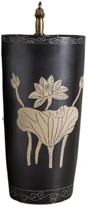 Lavandino a piedistallo Lavandino con piedistallo in ceramica nera rubinetto e scarico, lavabo da terra for bagno, balcone, cortile