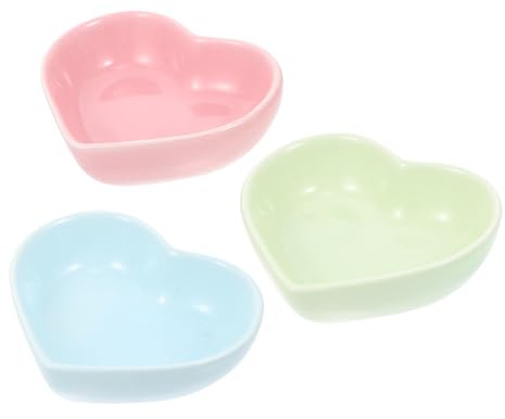 Angoily 3Pcs Heart-shaped Ceramic Pet Eating Bowls for Hamsters Squirrels and Rodents Food Containers in Pastel Pink Green Blue Compact Safe Feeders