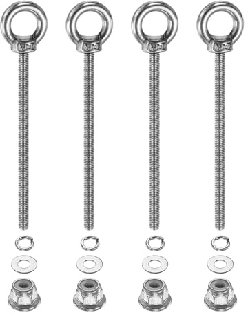 PATIKIL M3 x 50mm Boulon À Œil À Épaulement, 4 Pcs 304 Acier Inoxydable Anneau De Levage Boulon À Œil Fileté Avec Écrous À Collerette Ressorts Et Rondelles Plates Pour Accrochage Sangles