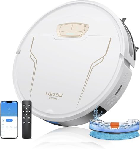 Laresar Clean 7000Pa Robot Vacuum with Suction, 3-in-1 Robot Vacuum Cleaner with Mop, 150mins Runtime, Carpet Boost, 7.6cm Ultra Thin Robotic Vacuums for Pet Hair, App/Alexa Control, Evol3s