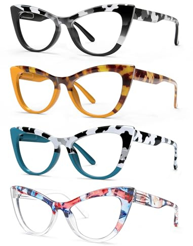 HEEYYOK Gafas de Lectura para Mujer 0.50 con Protección contra la Luz Azul y Filtro UV Estilo Ojo de Gato Ligeras Paquete de 4