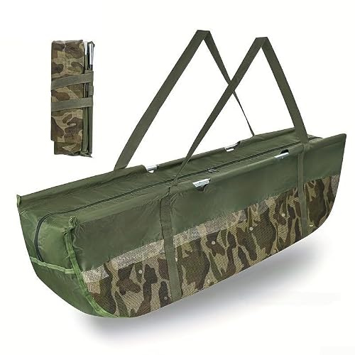 Sac de Pêche Pliable Robuste 600D Oxford Sac de Transport de Poisson avec Règle Intégrée pour Basse Carpe, Balance de Mesure Portable pour Pêcheurs, Vert