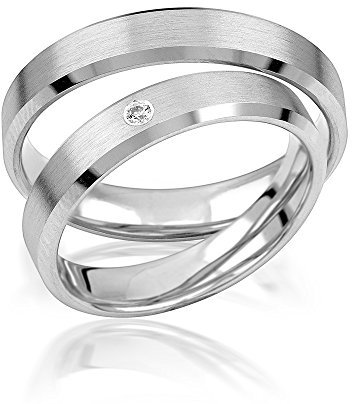 JC Trauringe 925er Sterling Silber Paarpreis I Ehe-Ringe inkl. kostenloser Gravur I Verlobungsringe 4 mm breit inkl. Etui I Damen-Ring mit Zirkonia-Stein I Gr. 48 bis 72 I S029