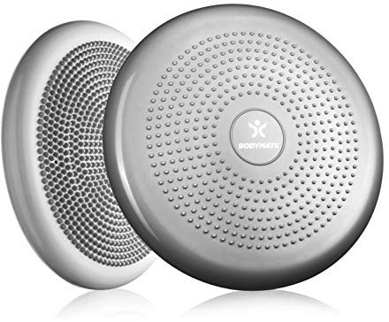 BODYMATE Ballsitzkissen inkl. Pumpe Silber-GRAU 34cm Durchmesser - Balance-Kissen, Luftkissen, Balance Pad, Noppenkissen - Core-, Fitness-, Reha-, Koordinations- und Rückentraining