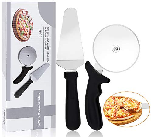 Rotella Tagliapizza, Taglia Pizza in Acciaio Inox, Pala per Pizza + Rotella Pizza 2 in 1, Manico Impugnatura Antiscivolo Design, per Pizza, Torte e Pie, Waffle