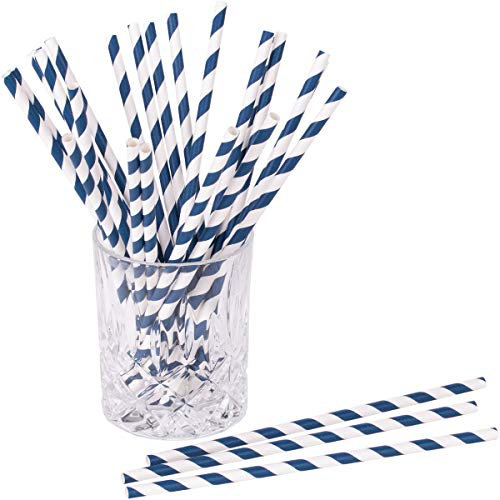 Papierstrohhalme Stripe 25 St. 100% Papier Einweg L:19,7cm biologisch abbaubare Trinkhalme, Farbe:blau