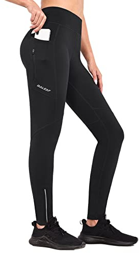 BALEAF Thermoleggings Winter Damen Fahrradhose Lang mit Reißverschluss Warm Gefüttert Jogginghose Running Tights Thermo Laufhose Wasserdicht OutdoorHosen Winterhose Schwarz S