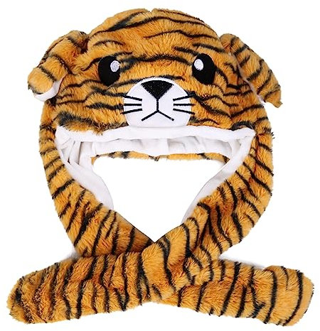 Lustige Tiermütze Plüsch Tiger Mütze mit Beweglichen Ohren, Drücken der Tiermütze Machen die Ohren Bewegen Spielzeug Geburtstags Weihnachts Geschenk Cosplay Wintermütze Hut für Erwachsene Kinder