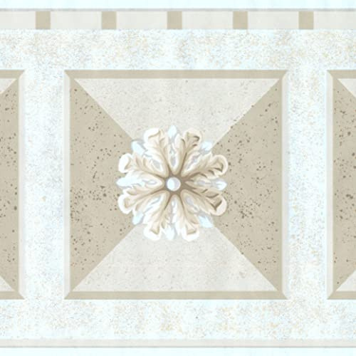 CONCORD WALLCOVERINGS ™ Wallpaper Border Vintage Pattern Geometrical Ornaments Floral Elements for Cottage Bedroom Living Room, Beige, 15 ft by 7 in FR831B