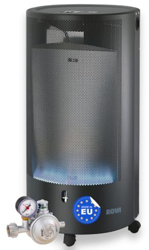 ROWI Gas-Heizofen Blue Flame Pure 4200 W Eco Smart mit Doppel-Druckregler I Geeignet für den Innen- & Außenbereich & Gewerbe I Hohe Sicherheit | Einfacher Transport | Energiesparend/Made in Europe