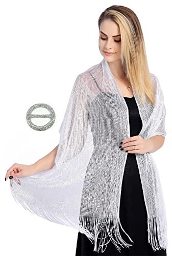 FAIRYGATE Schal Damen mit Kostenloser Schalschnalle Funkelnde Elegante Schal Stola mit Fransen für Abendparty kleider Brautkleider Abendkleider Alltagskleidung A0505