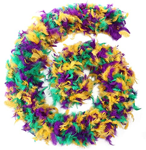 2 Stück 22 Meter Karneval, Chandelle, Federboa, Karneval, Frauen, Truthahn, Feder, Boas, Karneval, Dekorationen, Maskerade, Party, Hochzeit, Heimdekoration, Grün, Gelb, Violett, Einheitsgröße