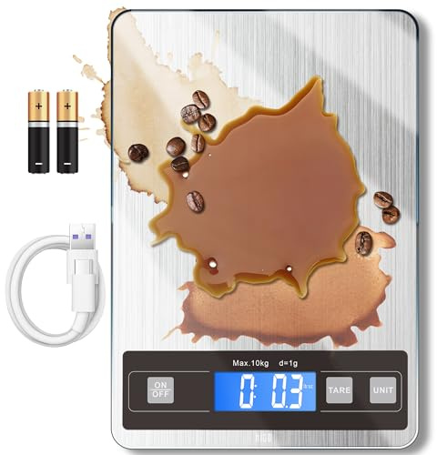 hito 22lb Food Scale, Digital Kitchen Scale with Type-C & Battery Dual Charging, 1g/0.1oz Precision, Waterproof LCD Display, Stainless Steel & Tempered Glass for Cooking, Baking (Ash Silver)