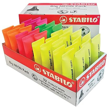 STABILO NEON - Highlighter - Pack of 32 - with 5 Neon Colours