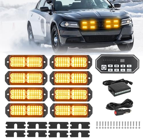 JMEST 8-i-1 Bärnsten LED Stroboskop Gallerlampor Med 9-Knappars Kontroll, 8 St 24 Nödvarningsfyrljus, Ytmontering Blinkande Gallerlampor Bar För Lastbilar Fordon ATV