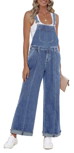 Roskiky Mono para mujer de mezclilla, ajuste holgado, pierna ancha, babero, elástico, baggy, jeans Y2K, cómodo, elegante, S