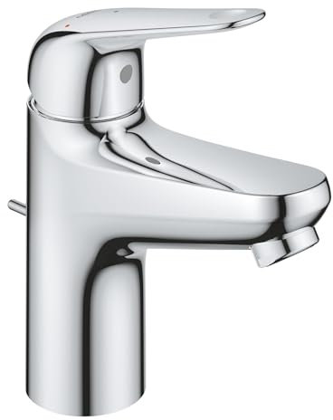 GROHE Swift, energiesparende Waschtischarmatur, Kaltwasser in Mittelstellung (Wasserhahn für Waschbecken, 16cm hoch, mit Zugstangen-Ablauf, mit 3in1 Werkzeug, einfache Installation), chrom, 24322001