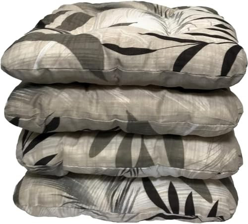 Katex 4er Set Sitzkissen 38x38 cm Sitzpolster Stuhlkissen Outdoor & Indoor Kissen Weiche Kissen für Gartenstühle, Kissen mit 8cm Schaumstoff Polsterung - Hergestellt in Polen (beige Blätter)