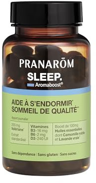 Pranarôm - Aromaboost Sleep - Complément Alimentaire Sommeil - Endormissement Rapide, Sommeil de Qualité - Valériane - Vitamines B3 B6 D3 - Huile Essentielle Camomille Noble - 60 Capsules