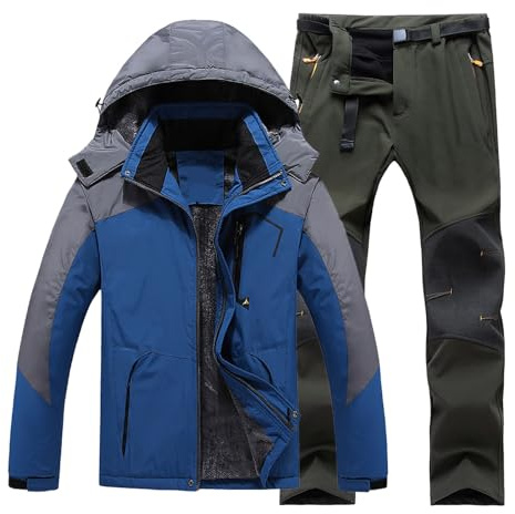 Tech Fleece - Completo invernale da uomo, caldo e caldo, giacca e pantaloni oversize da uomo, adatto per lavoro all'aperto, sci, pesca e gilet in pelliccia, colore nero, grigio, XXXXXL