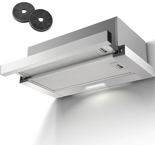 KICHPOWER Campana Extractora 60 cm, Campanas Extractoras Cocina 60 cm, Campana Telescopica 620 m³/h, Superficie de acero inoxidable, Iluminación LED, 2 Filtros de Grasa