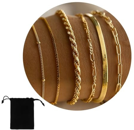 6 pulseras de acero inoxidable, cadenas ajustables y amistad Figaro