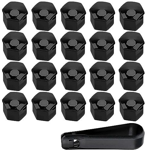 YZECEBNF 20 Pezzi Tappi a Vite Ruota Copribulloni Auto per Volvo XC40 XC60 XC70 XC90, Esagonale Bulloni Copriruota Copri Dado Vite copridado con Strumento di Rimozione,A/Black-19mm