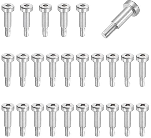 sourcing map 26 bulloni a spalla in acciaio inossidabile 304, diametro 5 mm, lunghezza spalla 12 mm, filettatura M4 x 0,7, bulloni a spalla esagonali per industrie di macchinari per stampaggio a
