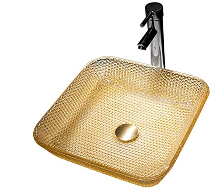 PUFAHAU Lavandino da Bagno, Lavabo da Appoggio, Lavabo in Vetro, Lavabo per Guardaroba, Lavabo per Bagno Senza Rubinetto, con Rubinetto A(con Tap-A)