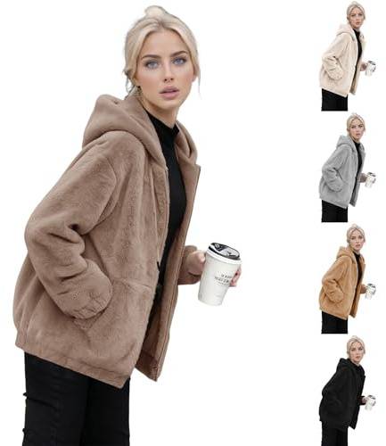 Generisch Veste en Polaire pour Femme avec Capuche, Hoodie Hiver Chaud Veste en Fausse Fourrure Court Manteau en Fourrure avec Fermeture Éclair Pull à Capuche Veste en Polaire Hiver Coupe Régulière