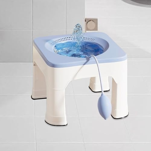 Baño de asiento con taburete y enjuague, bañera de asiento de 1600 ml, portátil con taburete integrado, bañera de asiento extraíble para adultos para tratamiento de hemorroides, cuidado de cama