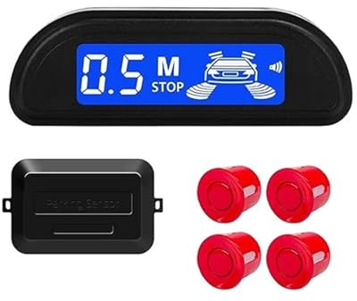 Sensor De Aparcami Kit Sensor Aparcamiento Radar Marcha Atrás Trasero Coche Monitor Parktronic 22 Mm 4 Detectores Pantalla Retroiluminada(Rojo)