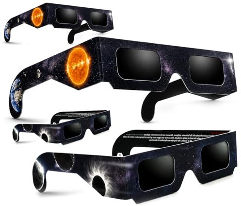 HelioSecure Gafas Eclipse Solar Pack 4 - Homologadas CE - EN ISO 12312-2 – Con Funda Protectora e Instrucciones.