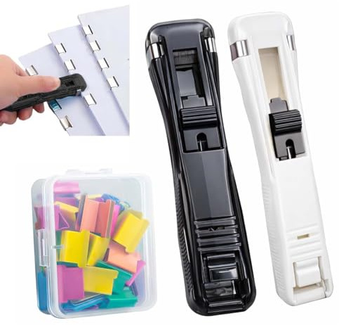 UYVPAER 2 Piezas Grapadora De Escritorio Reutilizable - Sujeta Documentos Con 100 Clip Para Carpetas | Grapadora De Pinzas A Presión,En Oficina, Aula, Universidad, Estudio Y Papeleo