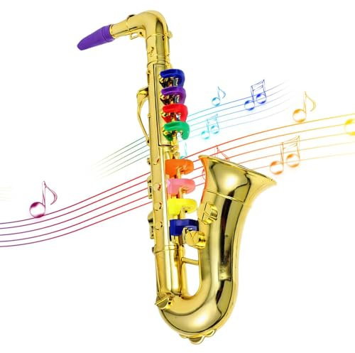Sassofono per bambini, 42 x 14 x 8,5 cm, grande strumento musicale giocattolo, sassofono colorato per bambini, giocattolo leggero in , suono educativo, set musicale per principianti