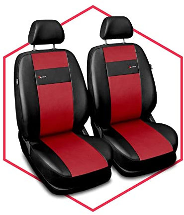 Saferide 2er Set Autositzbezüge PKW universal | Auto Sitzbezüge Kunstleder Rot für Airbag geeignet | für Vordersitze | 1+1 Autositze vorne