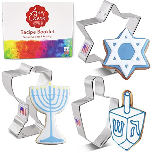 Hanukkah Cookie Cutters 3-Pc. Set Made in the USA by Ann Clark, Star of David, Dreidel and Menorah