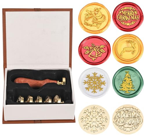 Mogoko 6 pcs Rosenholz Wachs Siegelstempel Set Premium Geschenk Set Dekorativer Siegel Petschaft Holzgriff Brief Personalisierte Segen Geschenkset für Weihnacht (#3)