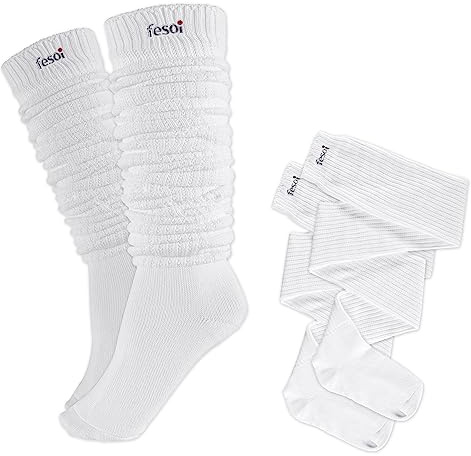 fesoi Slouch strumpor 120 cm långa strumpor manschett strumpor dam 1 par, Vit, Medium