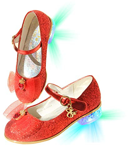 EIGHT KM Girls High Heel Dress Shoes Mary Jane Princess Wedding Pumps Shoes EKM7077 Glow Glitter Aurora Red Size EU 37, Aurora Red, 4 UK
