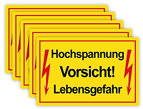 5 Stück Vorsicht ! Hochspannung Lebensgefahr Schild 20 x 30 cm aus stabiler PVC Hartschaumplatte 3mm mit UV-Schutz von STROBO