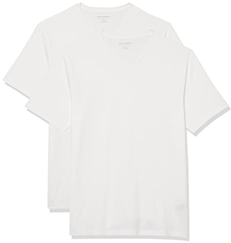 Amazon Essentials Men's T-Shirt Slim-Fit Short-Sleeve V-Neck, Pack of 2, White, Large