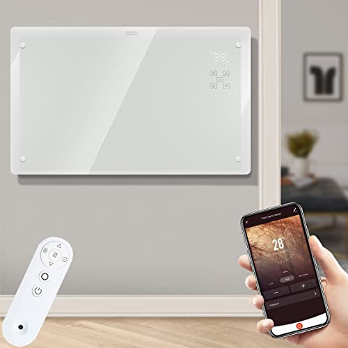 Electric Glass Panel Heater, Electrical Convection Heating WiFi Smart Heater, Adjustable 3 Heat Settings with Thermostat, APP/Remote Control Radiator, Energy Efficient, Wall Mounted Or Free Standing