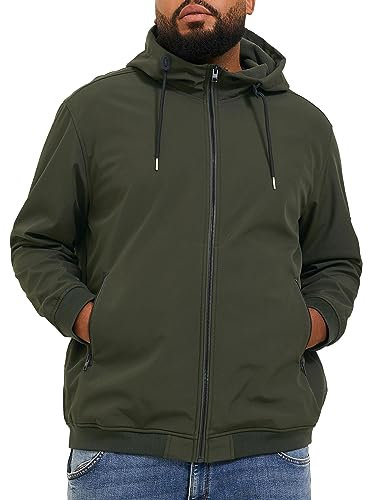 JACK & JONES Softshell Jacke Plus Size mit Kapuze Biker Bomber Übergangs Blouson Übergröße JJEBASIC, Größe Jacke:4XL,Farben:Grün-3