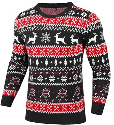 Gyabnw Uomo Maglione di Natale Girocollo Maglioni Natalizio Famiglia Classico Sweater Maglia Maglioni Natalizi Sweatshirt Babbo Natale Christmas Jumper, Nero S