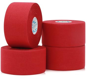 OK TAPE Athletic Sports Tape（4 Packs - 45ft Per Roll Very Strong Tape for Athlete & Sport Trainers & First Aid Injury Wrap, Perfect for Fingers Ankles Wrist on Bat, Hockey Stick - Red
